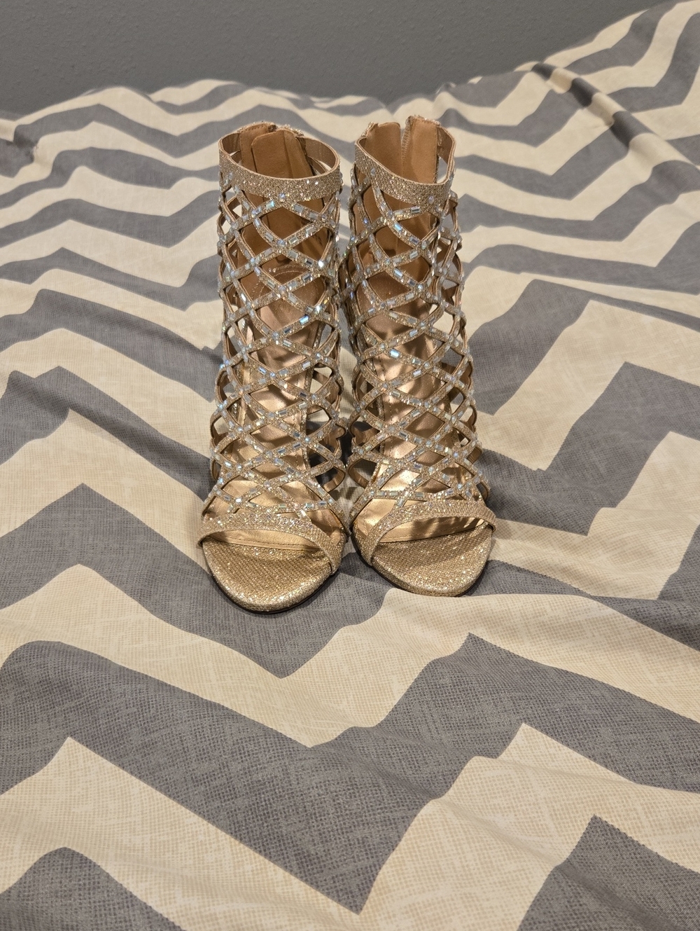 Gold Strappy High Heels - Women's